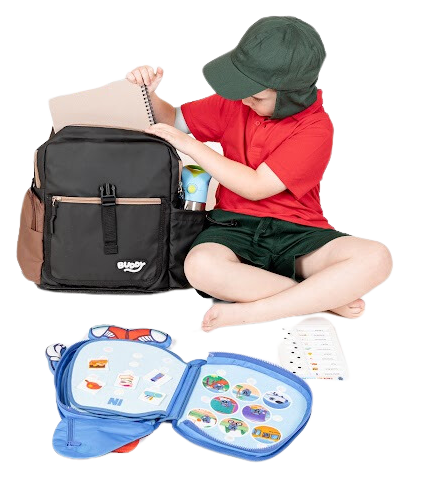 Backpack with adventure items