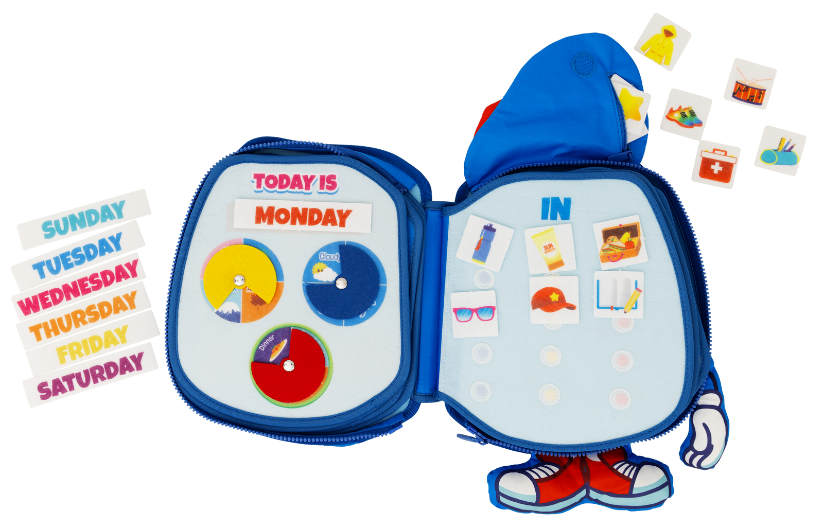 Backpack with adventure items